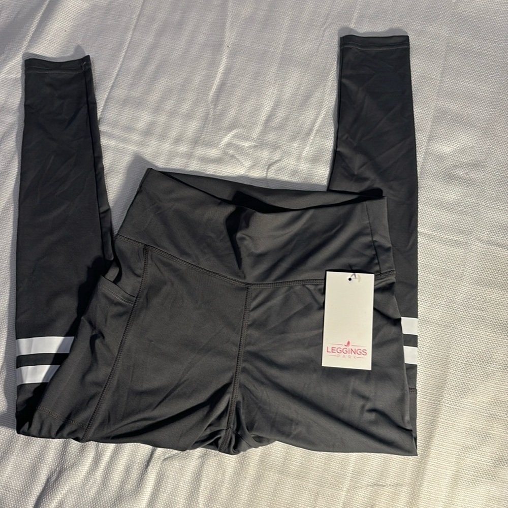 Legging Park Gray High Waisted Leggings with White Stripes Size Small